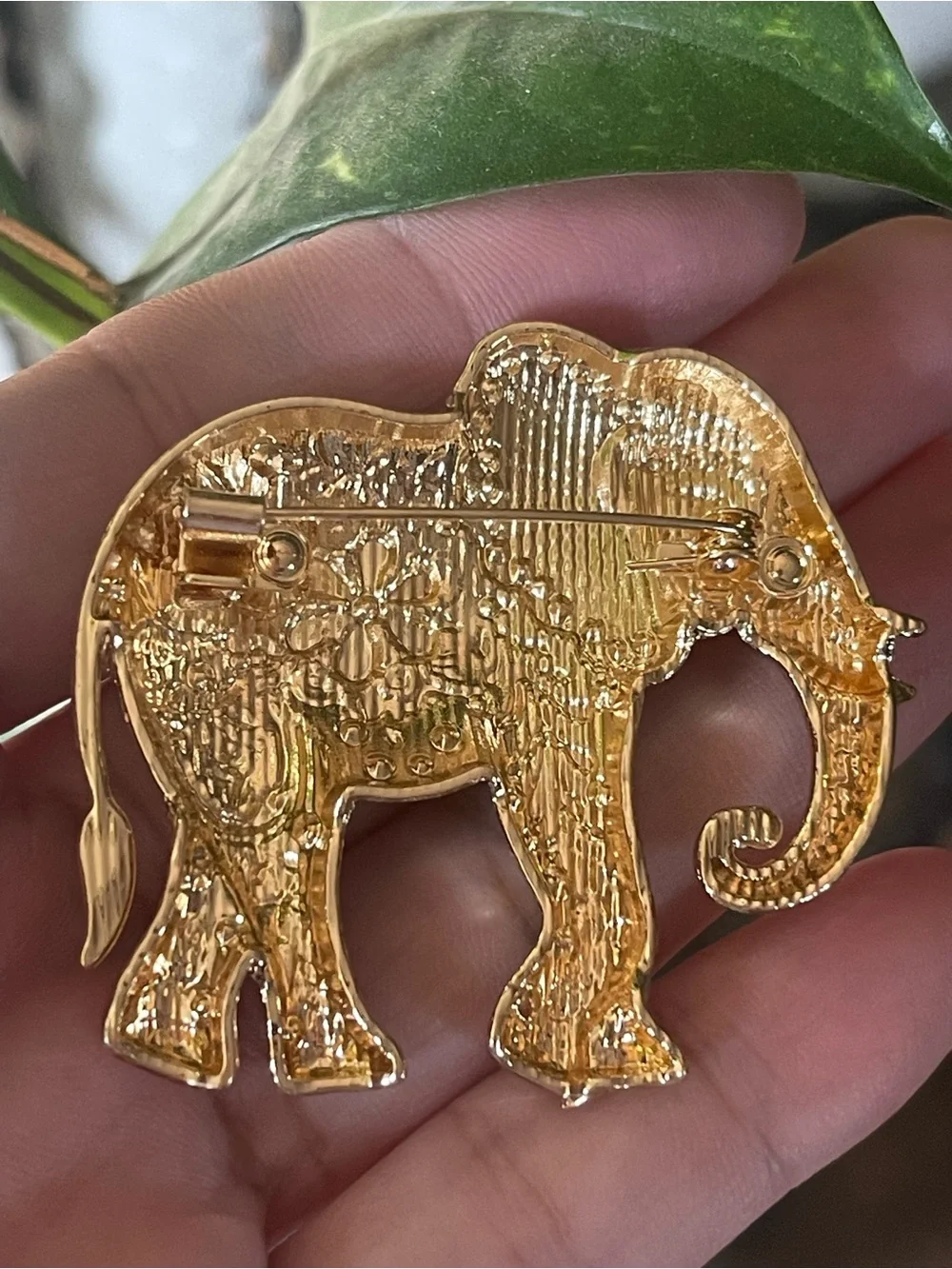 Floral Pink Jeweled Elephant Brooch
